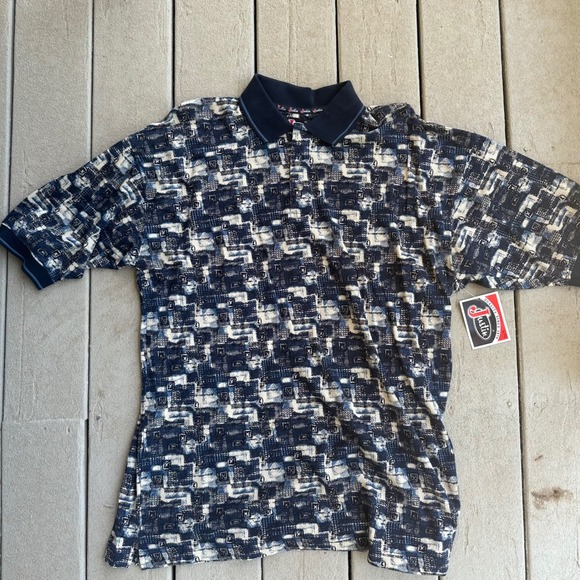 Vintage Justin Polo Shirt Abstract Print Short‎ Sleeve Collared Top Western L - Picture 1 of 5